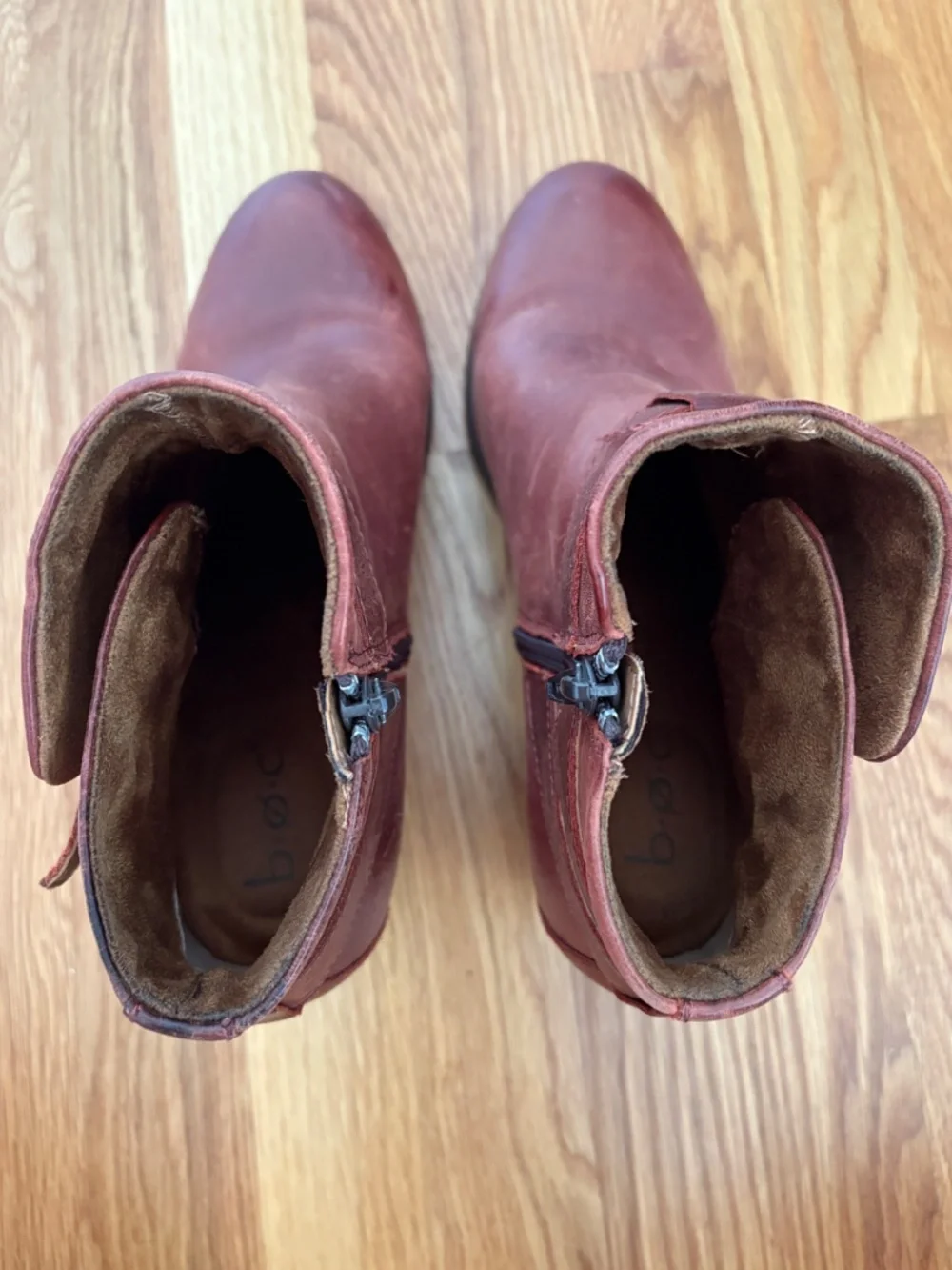 B.O.C. Shea Women’s Red Leather Ankle Boots with strap and buckle detail